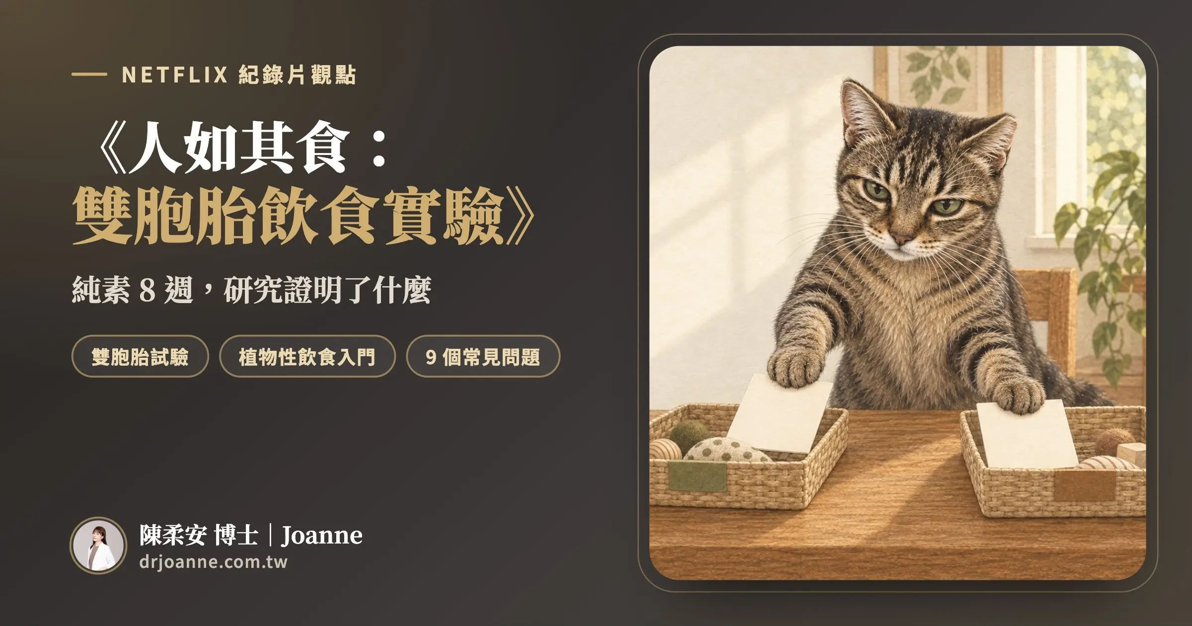 《人如其食》導讀精選圖，虎斑貓小三對照兩組實驗卡片
